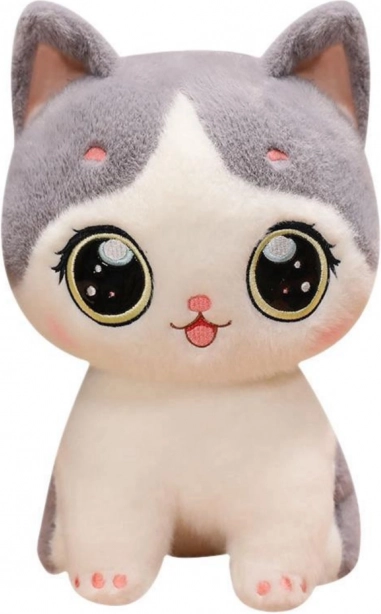Pluchen knuffelkat grijs-wit 21 cm