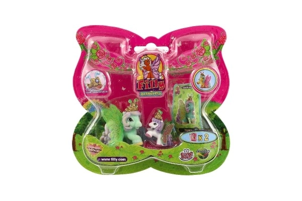 Filly Butterfly familie figuurtjes 2 stuks pluche met accessoires mix van soorten op kaart 17x16,5cm