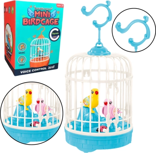 Elektronische vogelkooi met zingende vogeltjes, licht en geluid – blauw