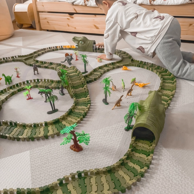 Dinosaurus racebaan met autootje en figuren