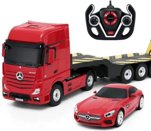 rc vrachtwagen mercedes-benz actros met oplegger en mercedes-benz amg gt