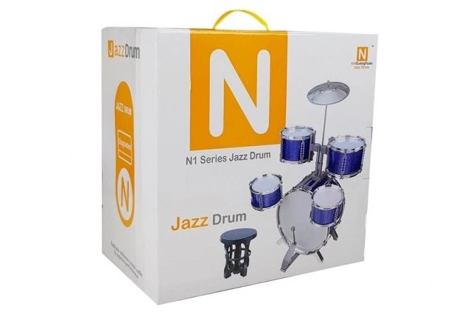 Grote trommelset met stoel 5 drums cimbaal blauw