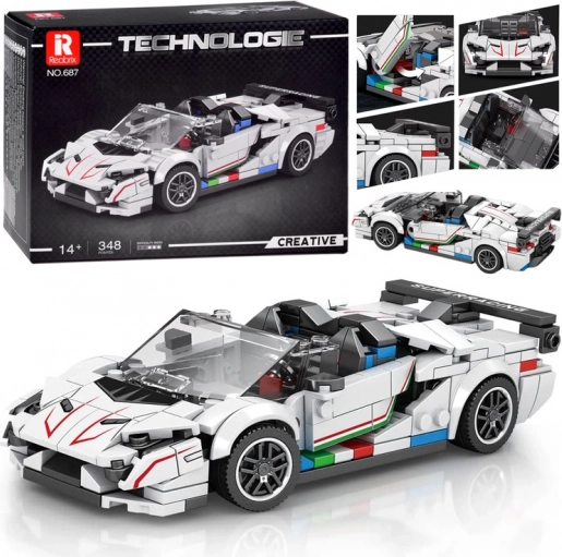 Technische bouwset – witte supersportcabrio met spoiler, 348 stukjes
