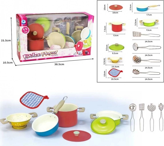Bonte kinderset potten en keukengerei – metalen 11-delig