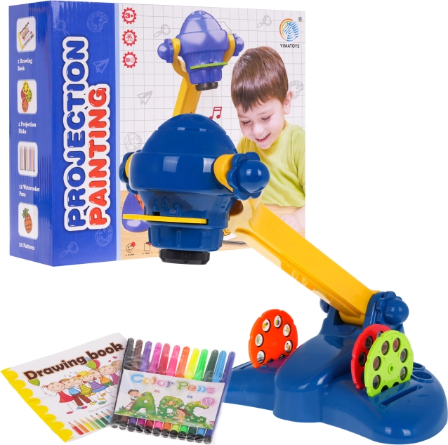Kindertekenprojector 3+ met geluiden en licht, 4 schijven, 12 stiften en blok