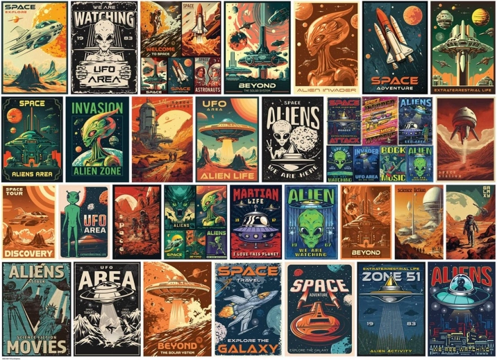 Puzzle EUROGRAPHICS Vintage posters: Buitenaardse wezens 1000 stukjes