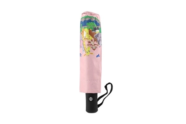 Dieren paraplu opvouwbaar automatisch textiel/metaal 28cm roze in zak