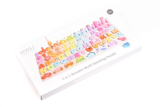 Houten puzzel 6-in-1 Nummers Letters Vissen