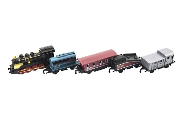 Trein met wagons 5 stuks, metaal/kunststof, 8 cm, met terugtrekmechanisme
