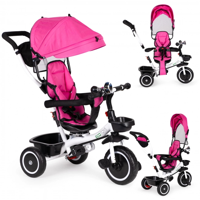 ECOTOYS Driewieler met dak en duwstang - roze
