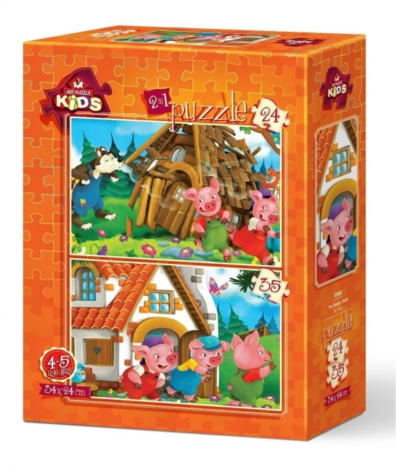ART PUZZLE drie biggetjes – set van 2 puzzels (24 en 35 stukjes), 34 × 24 cm