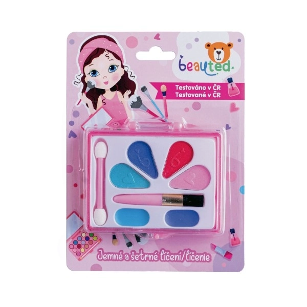 Kleine beauted make-up set voor kinderen op palette op kaart 13x17,5x2cm