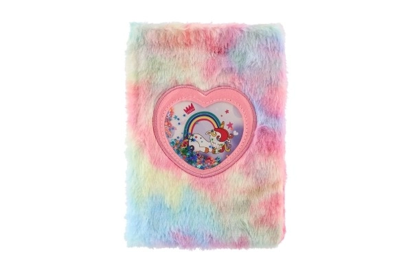 Pluchen regenboog eenhoorn notitieblok mix soorten in zakje 16x21x2cm
