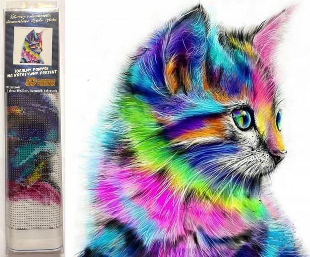 Diamantschilderen Regenboogkittens 30 × 40 cm