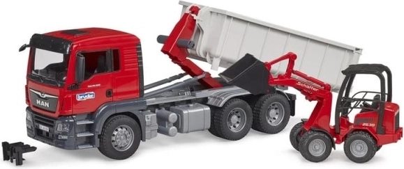 Bruder MAN TGS vrachtwagen met container en Schäffer Hoflader speelgoedset