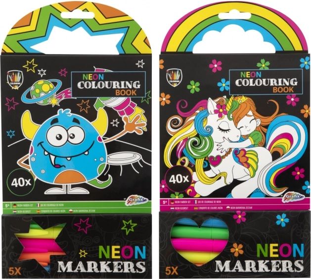 Neon kleurboeken met 5 stiften, 40 vellen