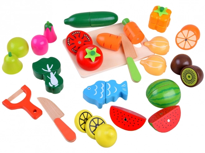 Grote set houten magnetische dozen voor het snijden van groenten en fruit ZA4121