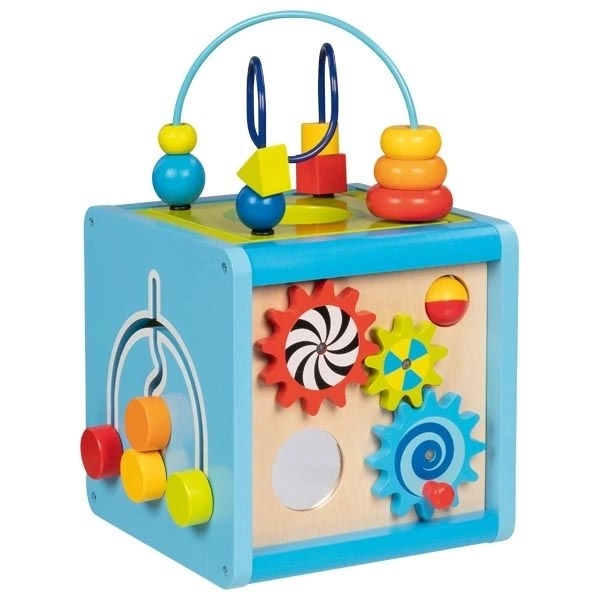 Houten motorische kubus voor kinderen 5v1
