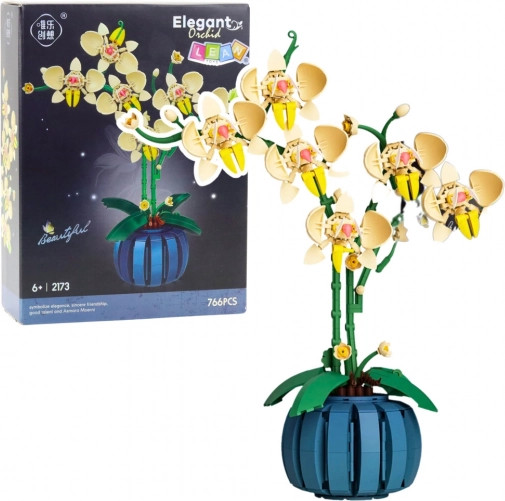 Bouwset Orchidee in Bloempot Geel 766 stuks