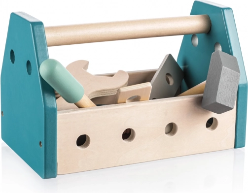 Houten kinderset gereedschap met koffer