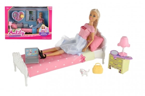 Pop Anlily met slaapkamer kunststof 26cm met accessoires in doos 37x27x17cm