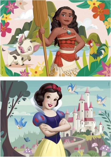 Houten puzzels Disney prinsessen Vaiana en Sneeuwwitje 2×50 stukjes