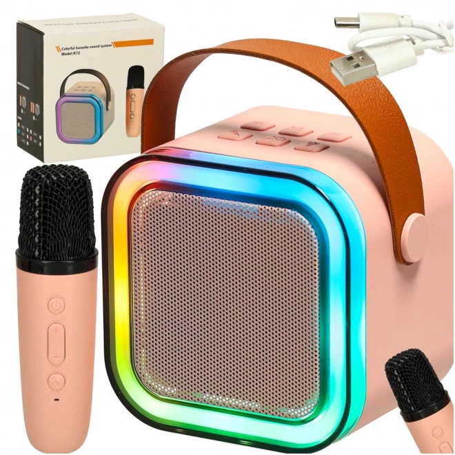 Karaoke set microfoon + draagbare luidspreker BLUETOOTH USB LED roze