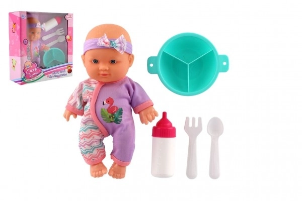 Poppenbaby 20cm stevig lichaam met accessoires in doos 23x24x8cm