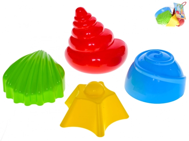 Zandvormpjes schelpjes 7-9 cm 4 stuks in netje