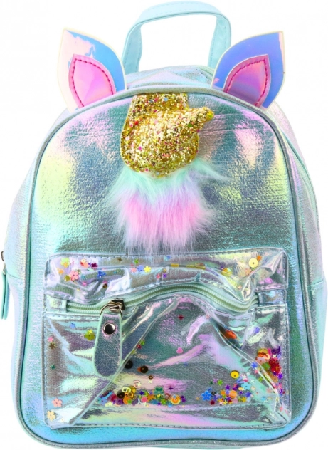 Kinder rugzak met eenhoorn en bewegende confetti blauw 25 cm 4,5 L