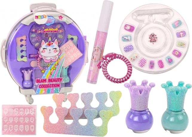 kindercosmetica-koffer voor nagels en make‑up, paars, 9 stuks