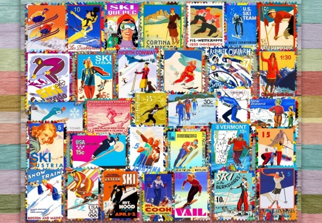 Puzzel Ski-postzegels 1000 stukjes