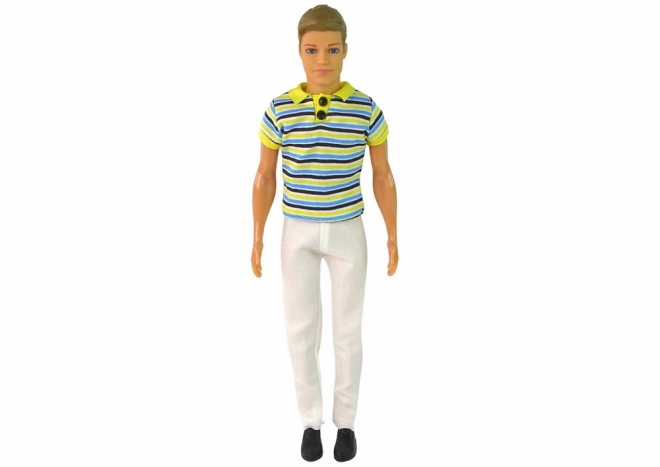 Kinderpop jongen blond haar – gestreept t-shirt