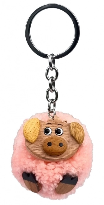 Negen Houten Sleutelhanger pompom Varken