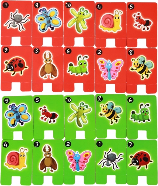 Kleurige kaarten met insecten en nummers