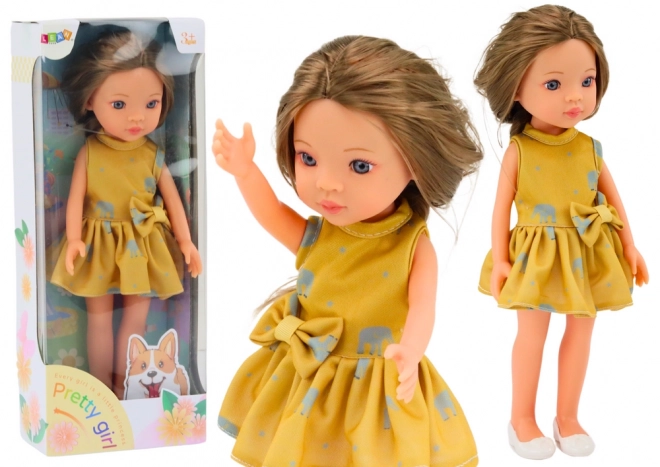 Pop Gele Jurk Bruin Haar Grote Pop 33cm