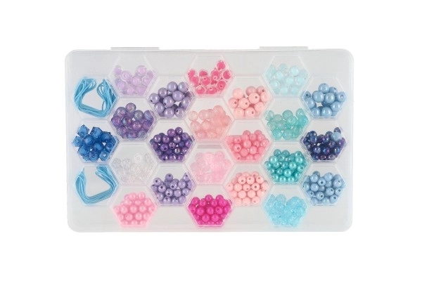 Kralen plastic kleurrijk met koord in plastic doos 20x16,5cm
