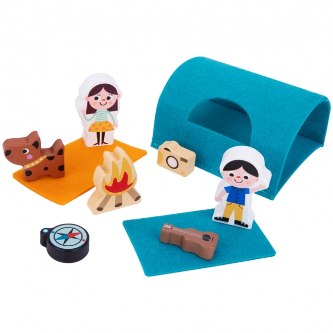 Tooky Toy houten caravan met figuren voor kamperen
