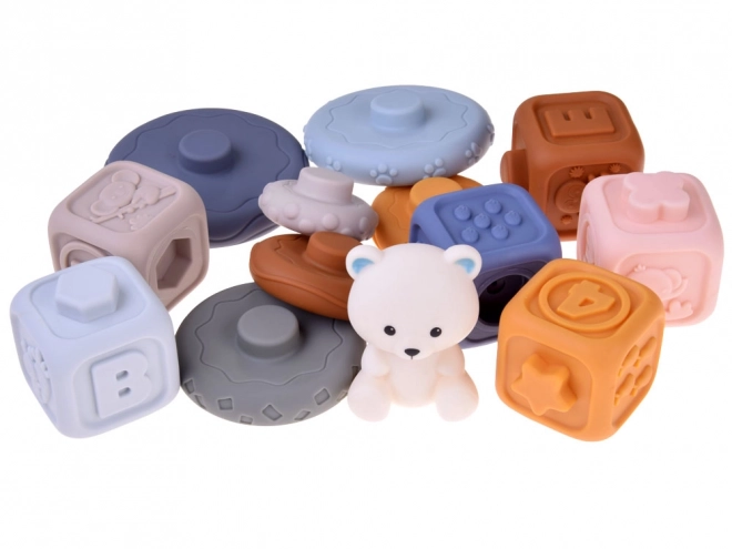 Zachte rubberen sensorische blokken piramide puzzel met teddybeer ZA4819