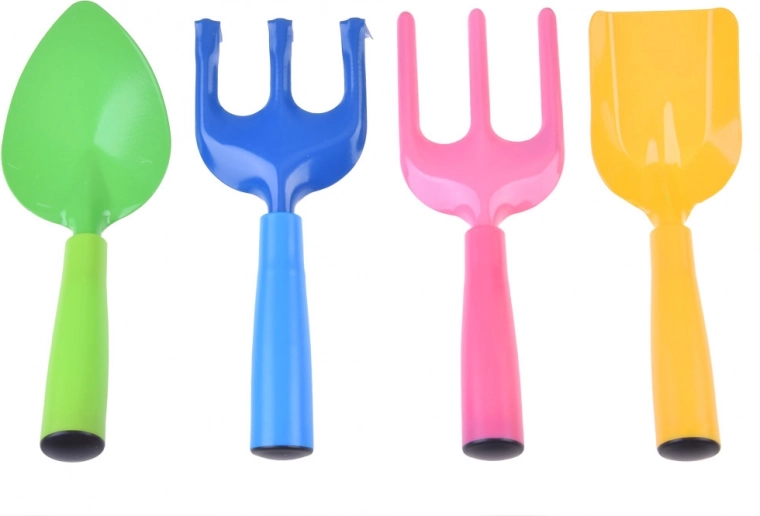 Kleurrijk kindergereedschap voor graven, losmaken en verpotten