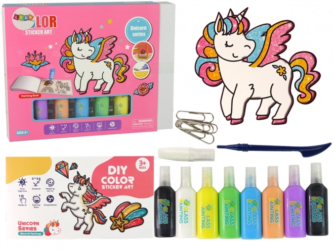 set raamstickers Eenhoorn DIY 8 kleuren met glitters