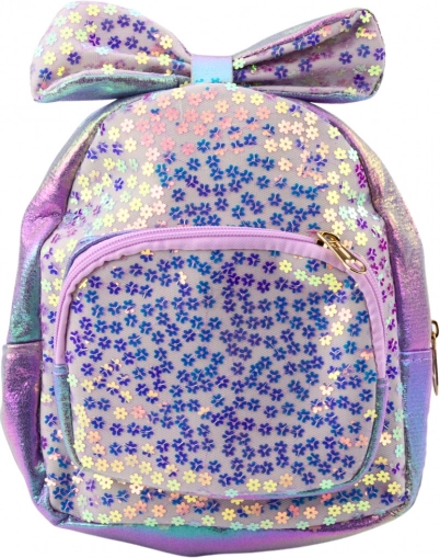 Kinder rugzak met glinsterende pailletten en strik paars 22 cm 2,8 L
