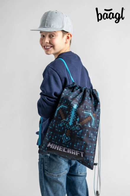 Minecraft 2 set blauwe bijl en zwaard etui en zak