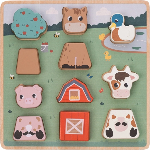 Houten insteekpuzzel boerderijdieren, 11 stukjes – FREE2PLAY