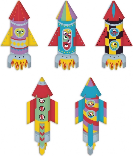 Vijf verschillende raketten van prachtig geïllustreerd papier
