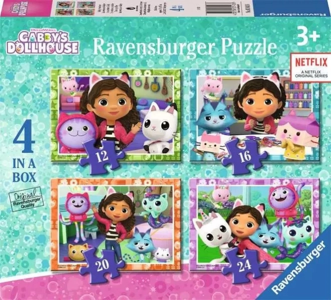Puzzel 4v1 Gabby's Kattenhuis 12/16/20/24 stukken