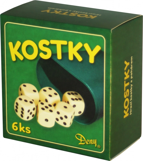 Dobbelstenen wit 6 stuks met beker in doosje