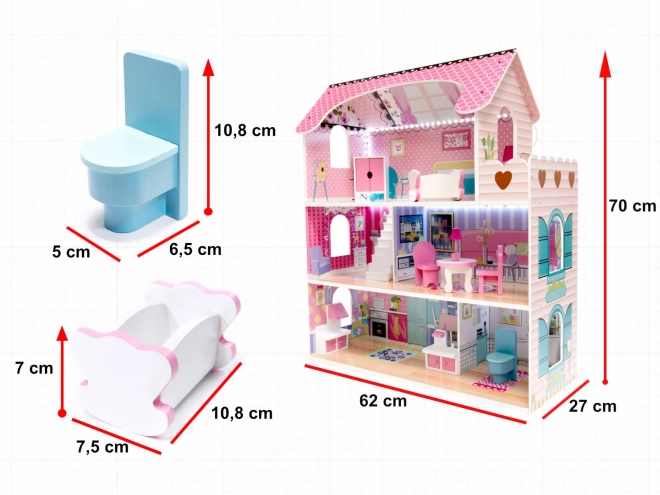 Houten poppenhuis met meubilair - 70 cm