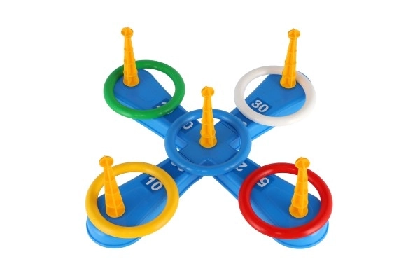 Gooi spel plastic kruis met ringen + mandjes met balletjes in net