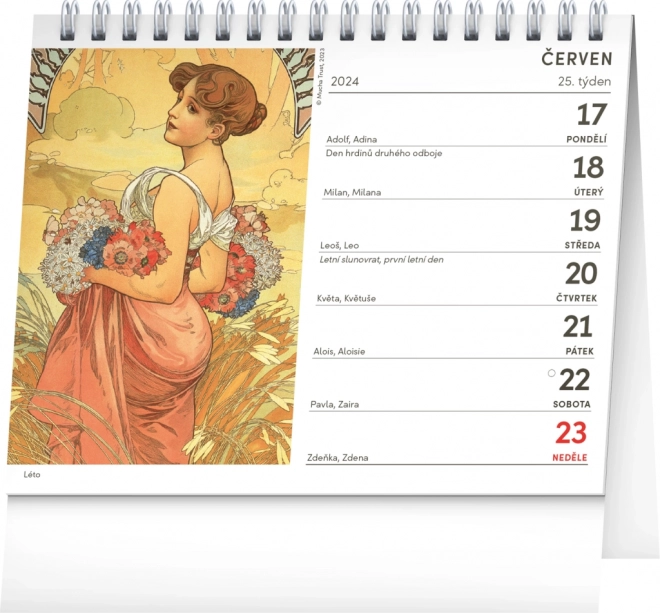Bureaukalender Alfons Mucha 2024, 16,5 × 13 cm